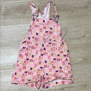 VTG 90s Honors Flower Garden Pink Purple Girly Overalls M 7/8 Hearts Flowers